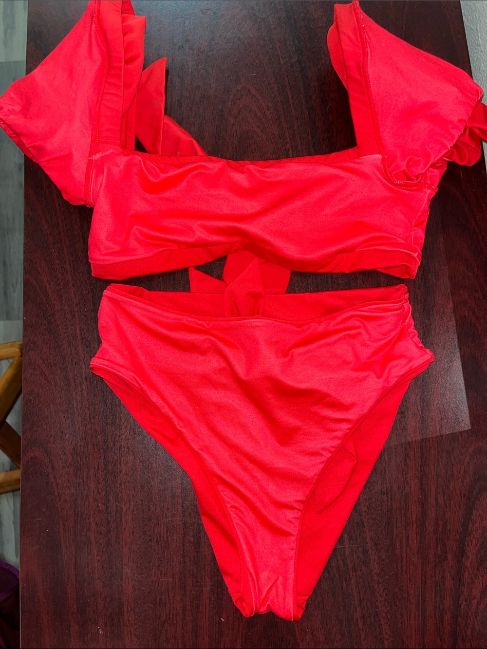 Agua Bendita Bold Red Puff-Sleeve Bikini - Picture 8 of 13